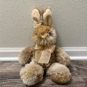 Tan Cream Plush Bunny Toy with Bow